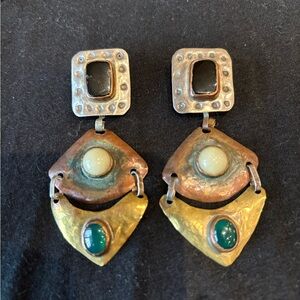 Cindy Bolin hand wrought Sterling & Mixed Metal Dangle Earrings
